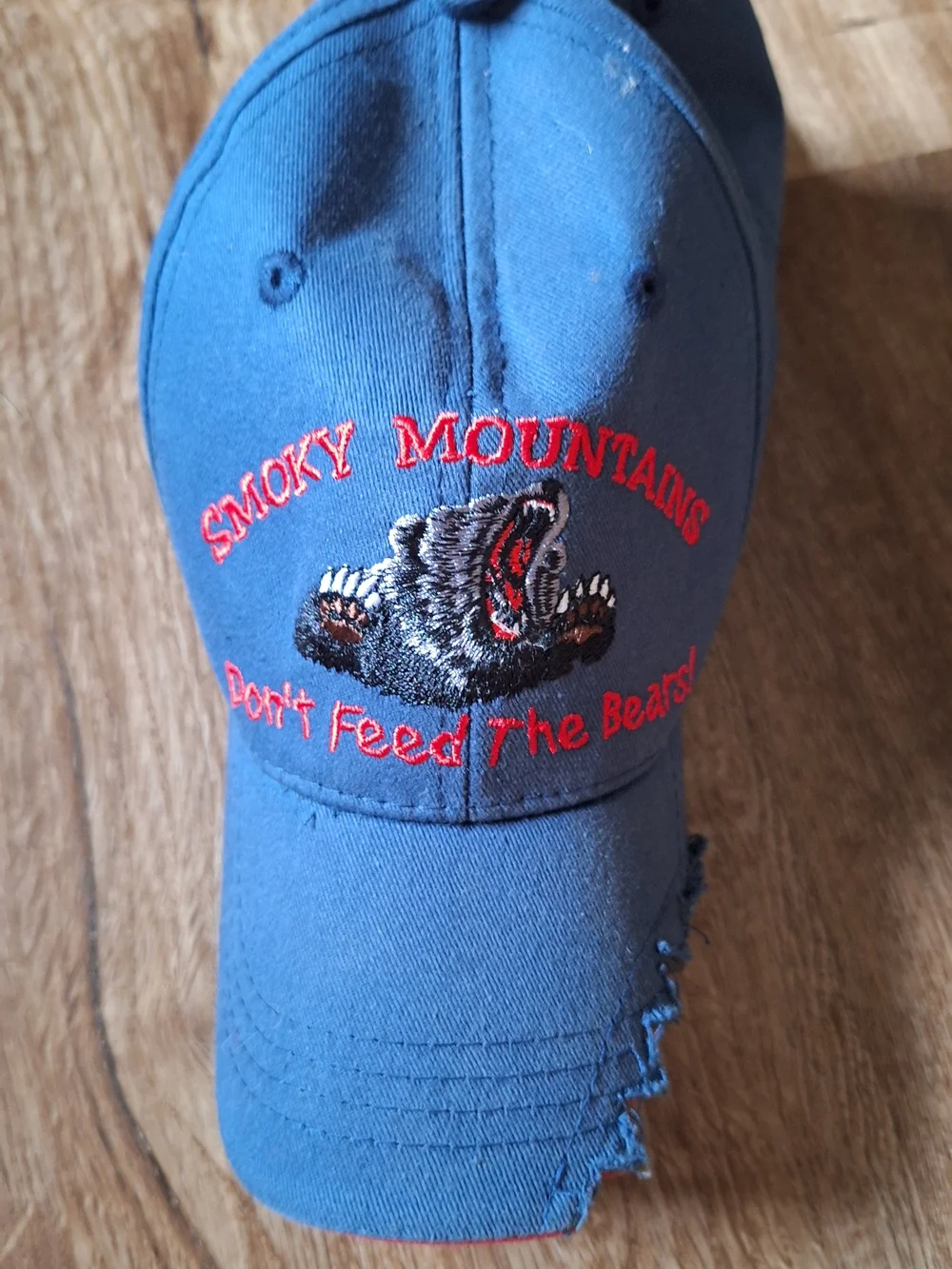 Blue Kids Baseball Cap with Red Embroidered Bear Smoky MTN